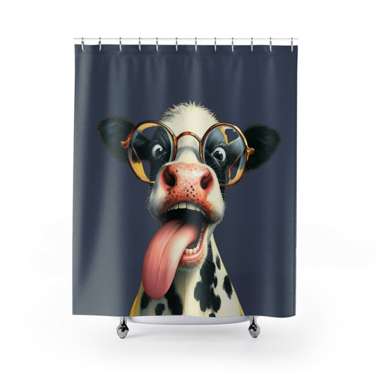 Crazy Cow In Navy Blue Shower Curtain