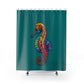 Colorful Seahorse In Teal Shower Curtain