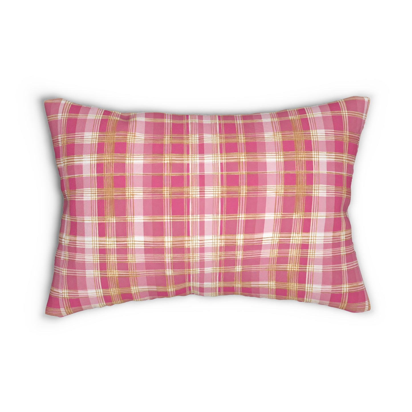 Pink And Gold Plaid Lumbar Pillow