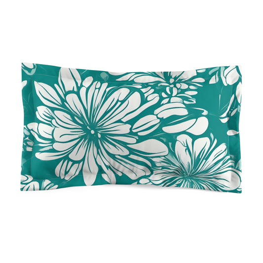 Turquoise And White Graphic Floral Pillow Sham