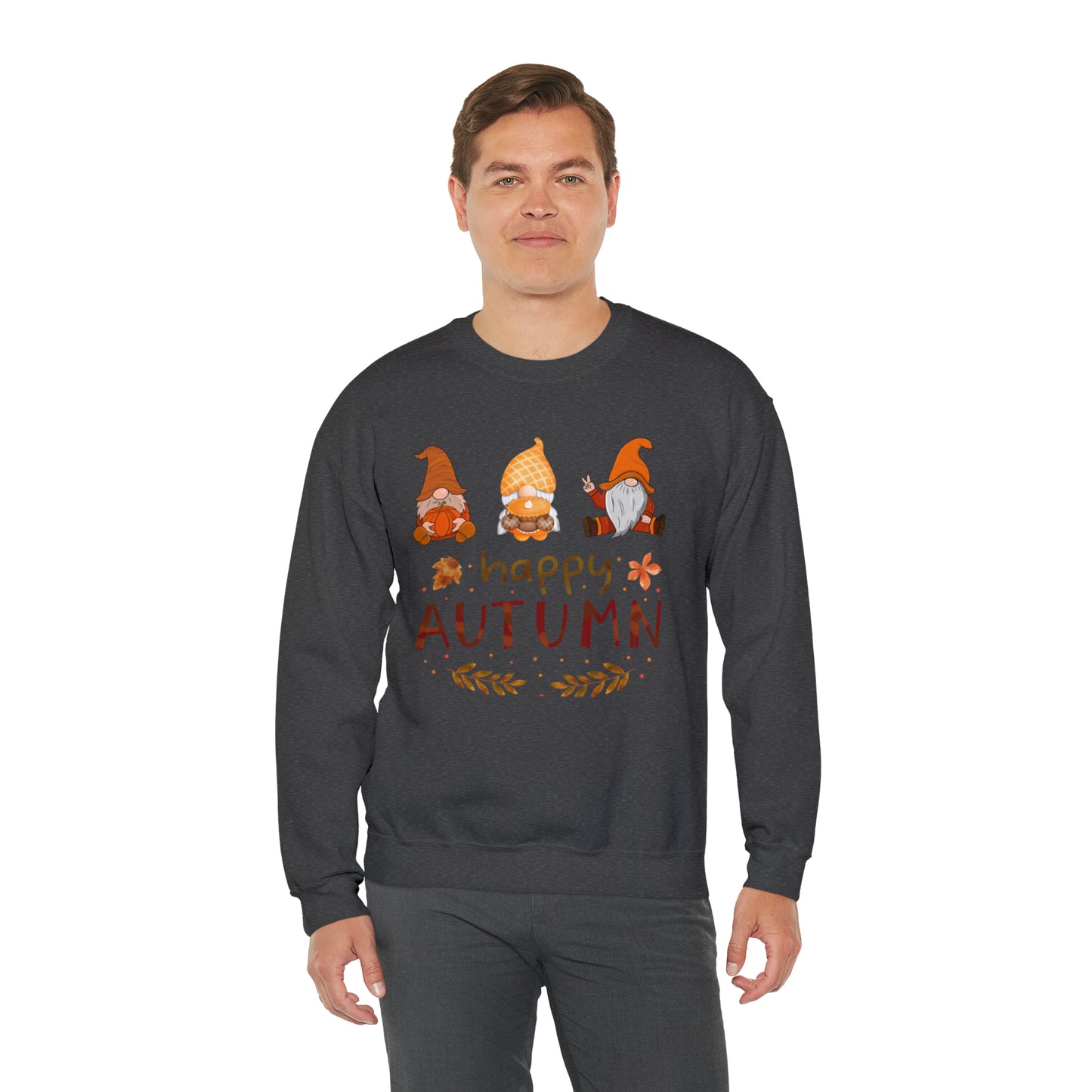 Happy Autumn, Gnome Trio, Heavy Blend™ Crewneck Sweatshirt (Available In Other Colors)