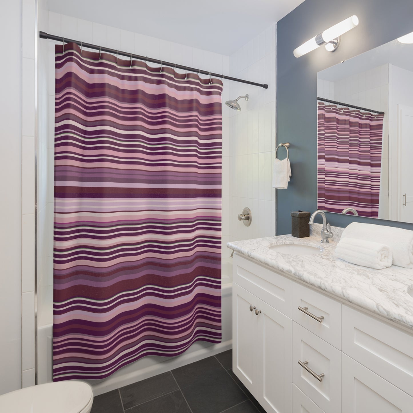 Plum Purple Striped Shower Curtain