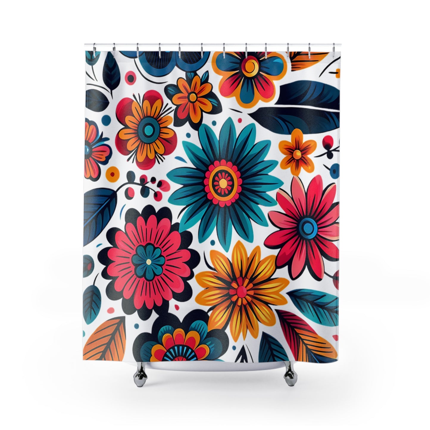 Graphic Colorful Floral Shower Curtain