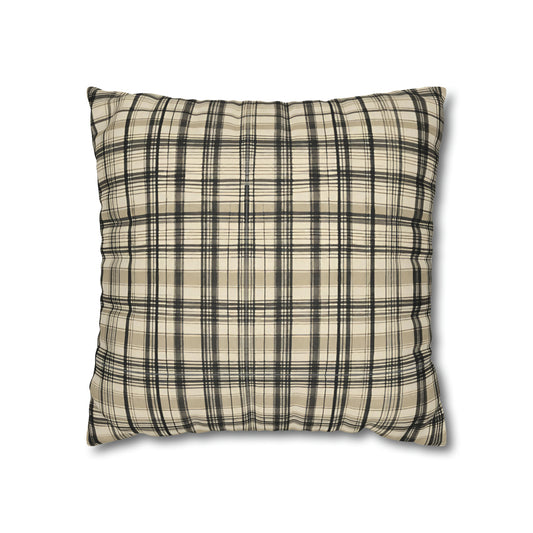 Tan And Black Plaid Throw Pillow Cover