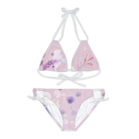 Soft Pink And Purple Fairy Dust Floral Two Piece Bikini Set