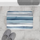 Blue Grey White Watercolor Striped Bath Mat