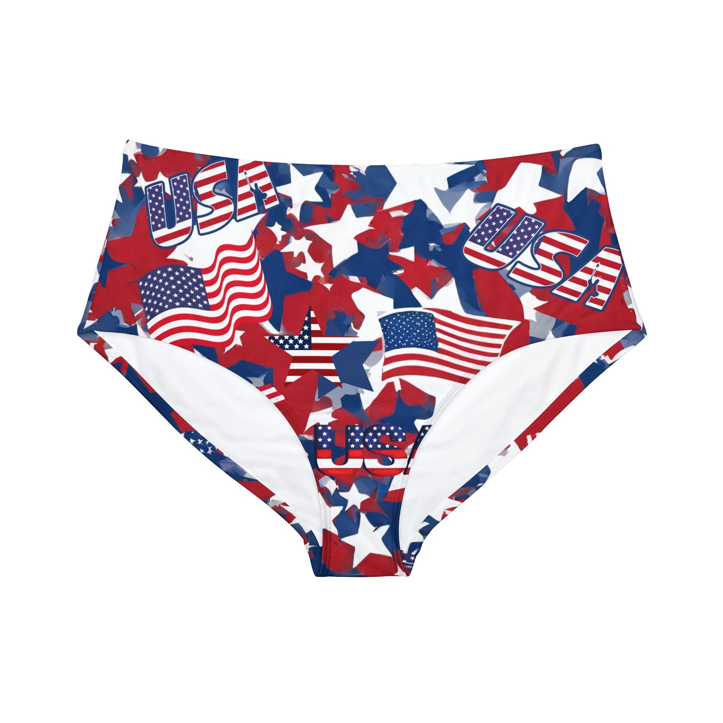 USA Flag And Stars High-Waist Hipster Bikini Bottom