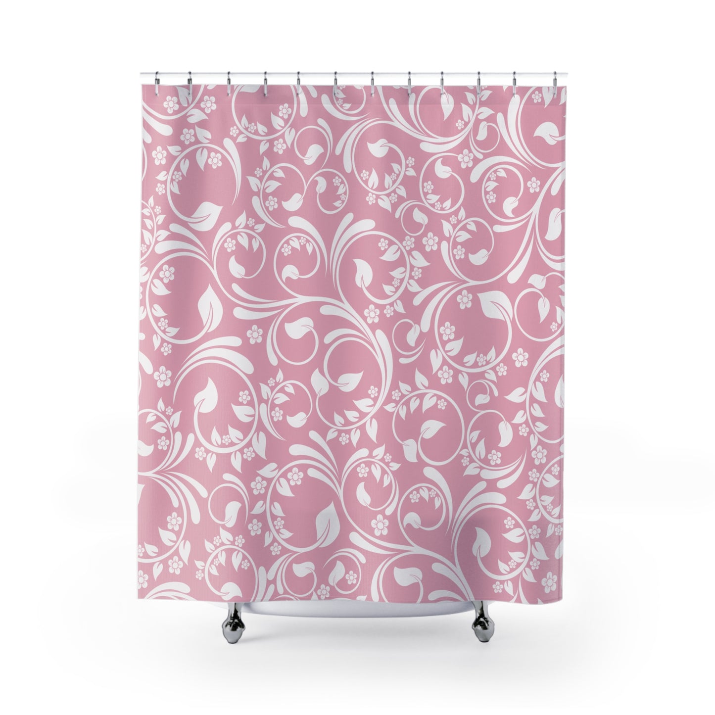 Pink And Light Grey Ornate Vine Shower Curtain