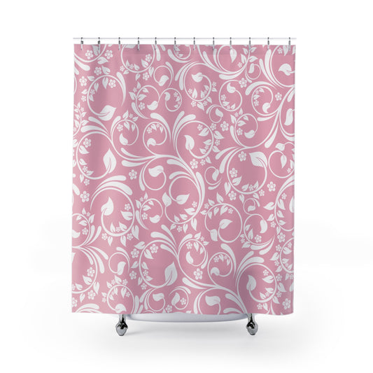 Pink And Light Grey Ornate Vine Shower Curtain
