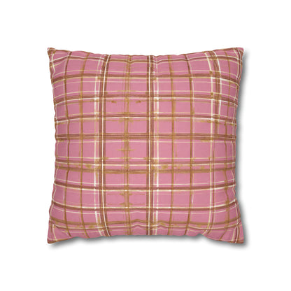Pink And Gold Plaid Throw Pillow Cover