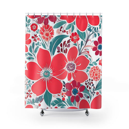 Coral Turquoise And Pink Graphic Floral Shower Curtain