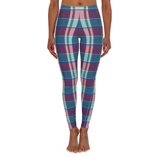 Silky Smooth Blue And Burgandy Plaid, Women's Full Length Leggings