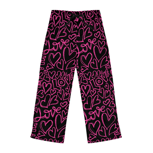 Pink Love & Hearts Women's Pajammy Pants In Black