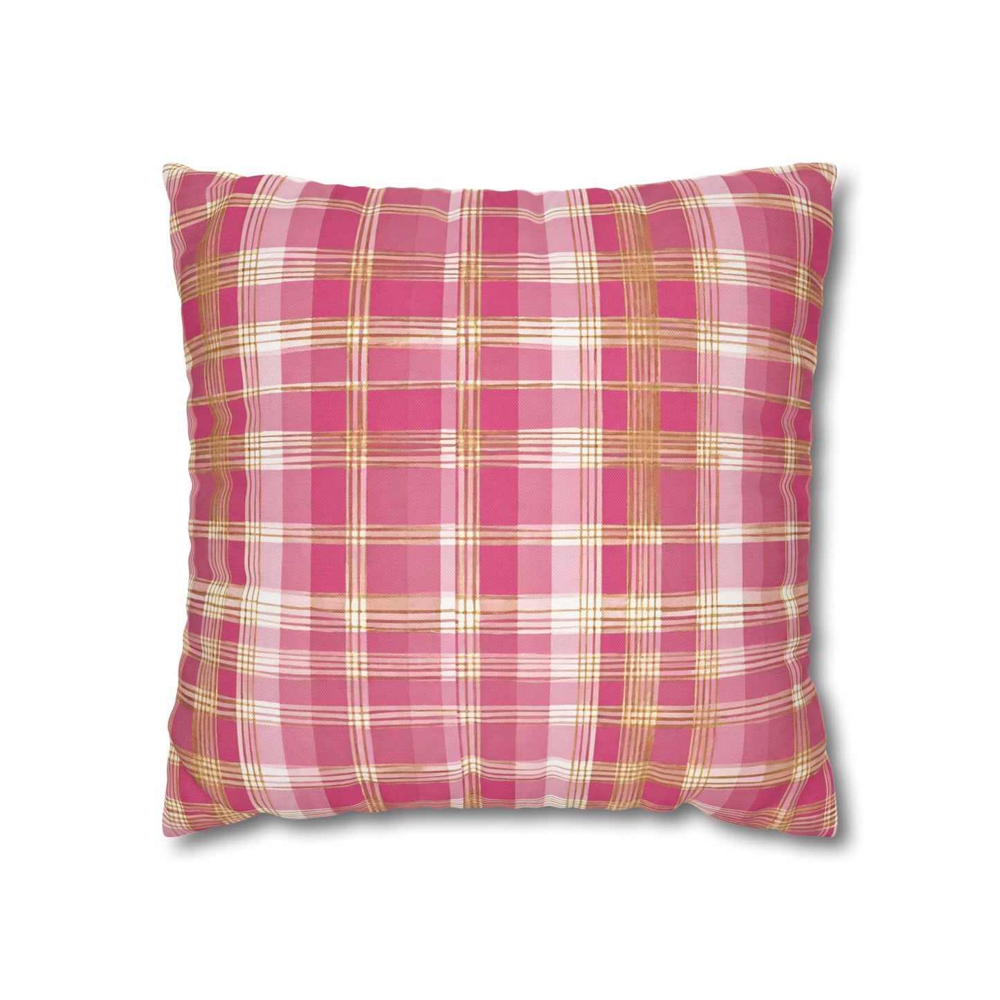 Pink And Gold Plaid Throw Pillow Cover