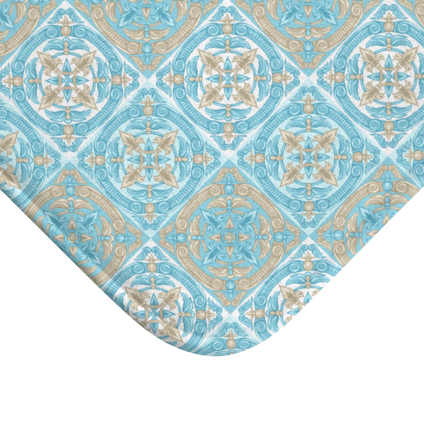 Blue Biege And White Moroccan Tile Bath Mat