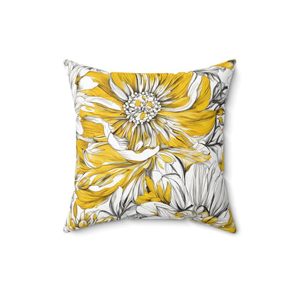 Yellow Grey And White Graphic Floral Decorative Throw Pillow