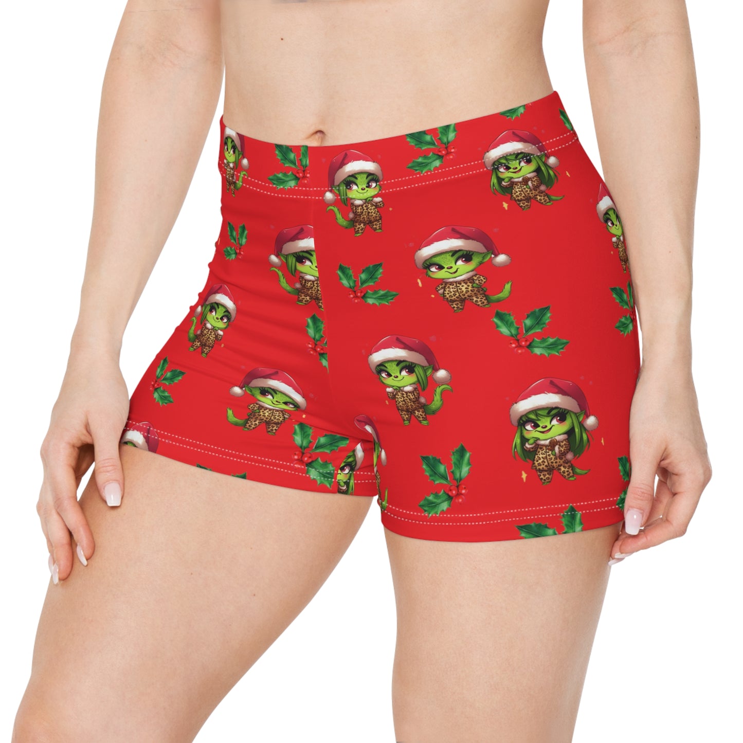 Christmas Vibes, Grinchies Cutie Booty Shorts In Red