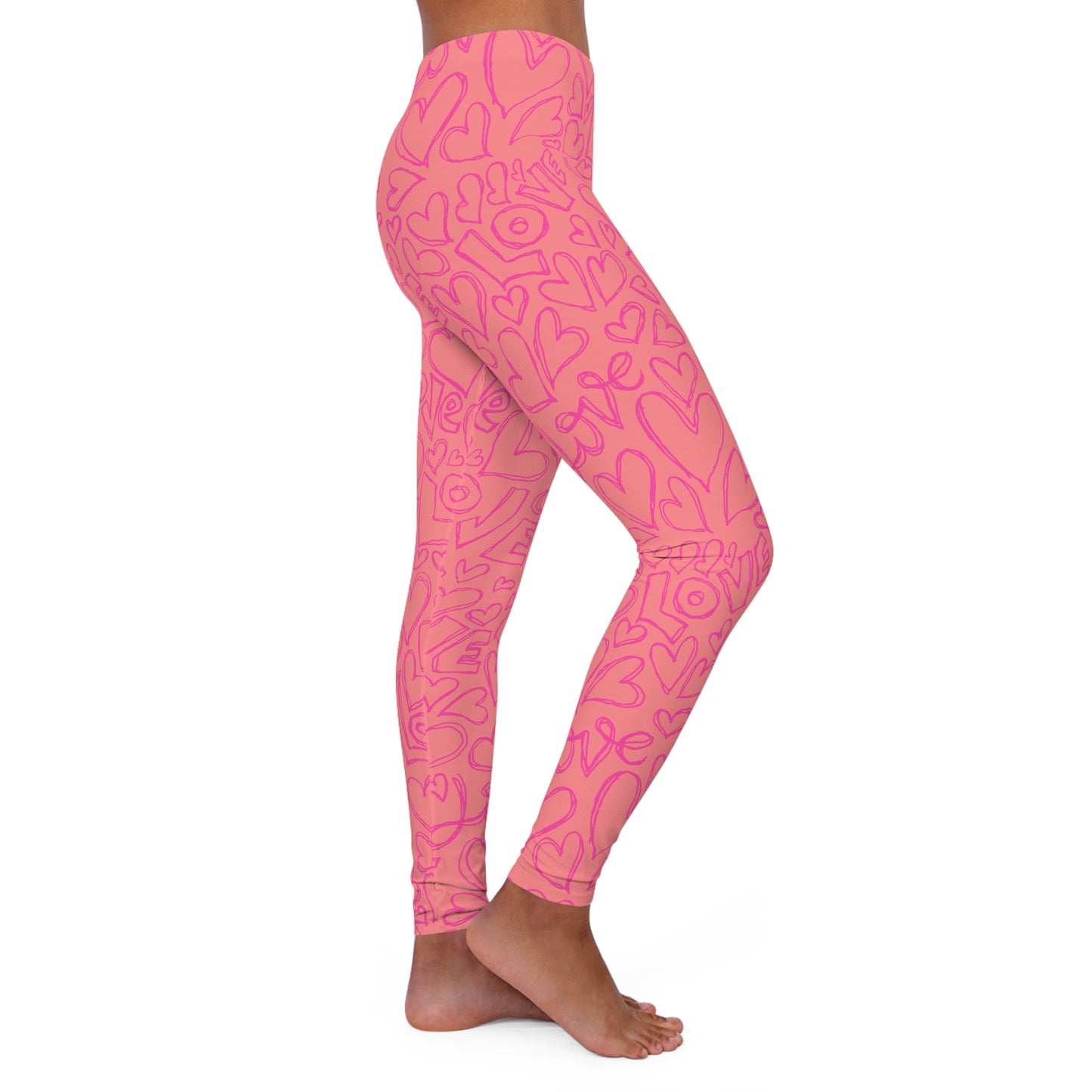 Silky Smooth Pink On Pink Love & Hearts, Women's Full-Length Leggings