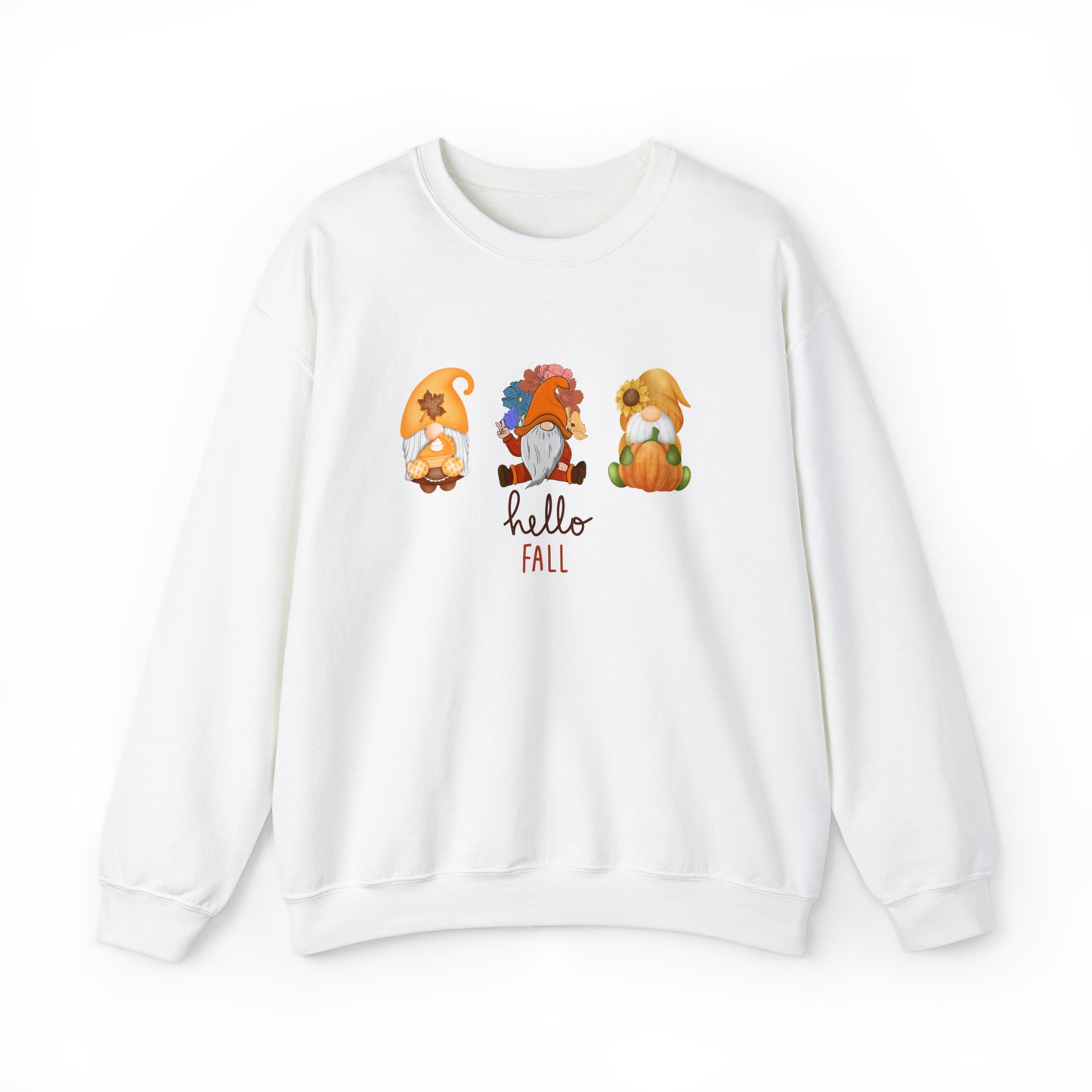 Hello Fall, Gnome Trio, Heavy Blend™ Crewneck Sweatshirt (Available In Other Colors)(Size Up To 5XL)