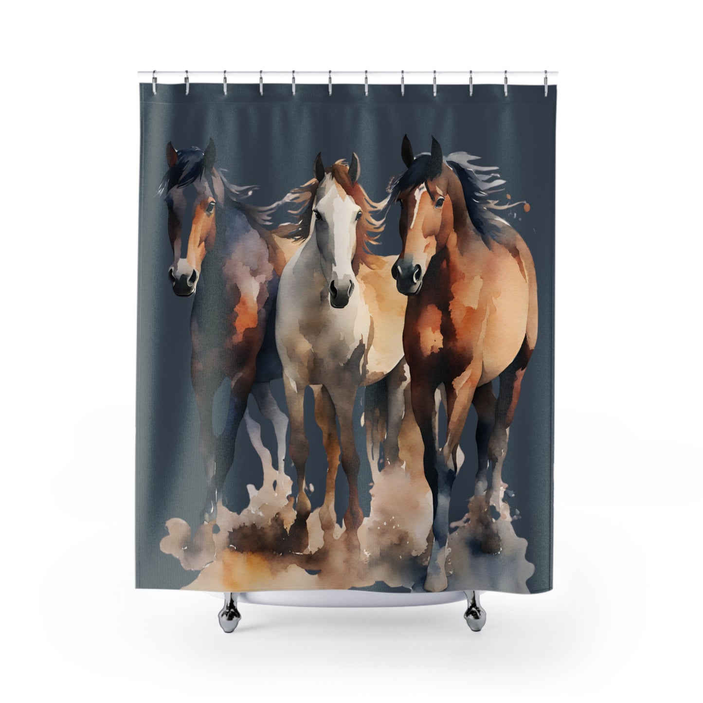 Watercolor Horse Trio In Deep Blue Shower Curtain