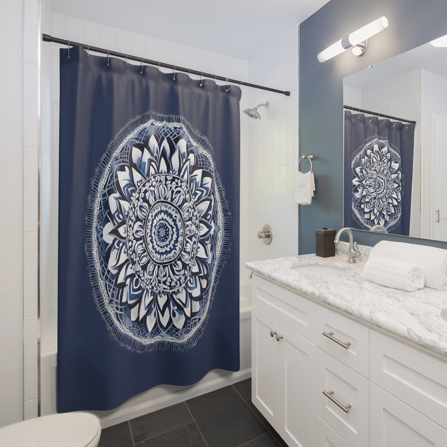 Blue And White Mandala Shower Curtain