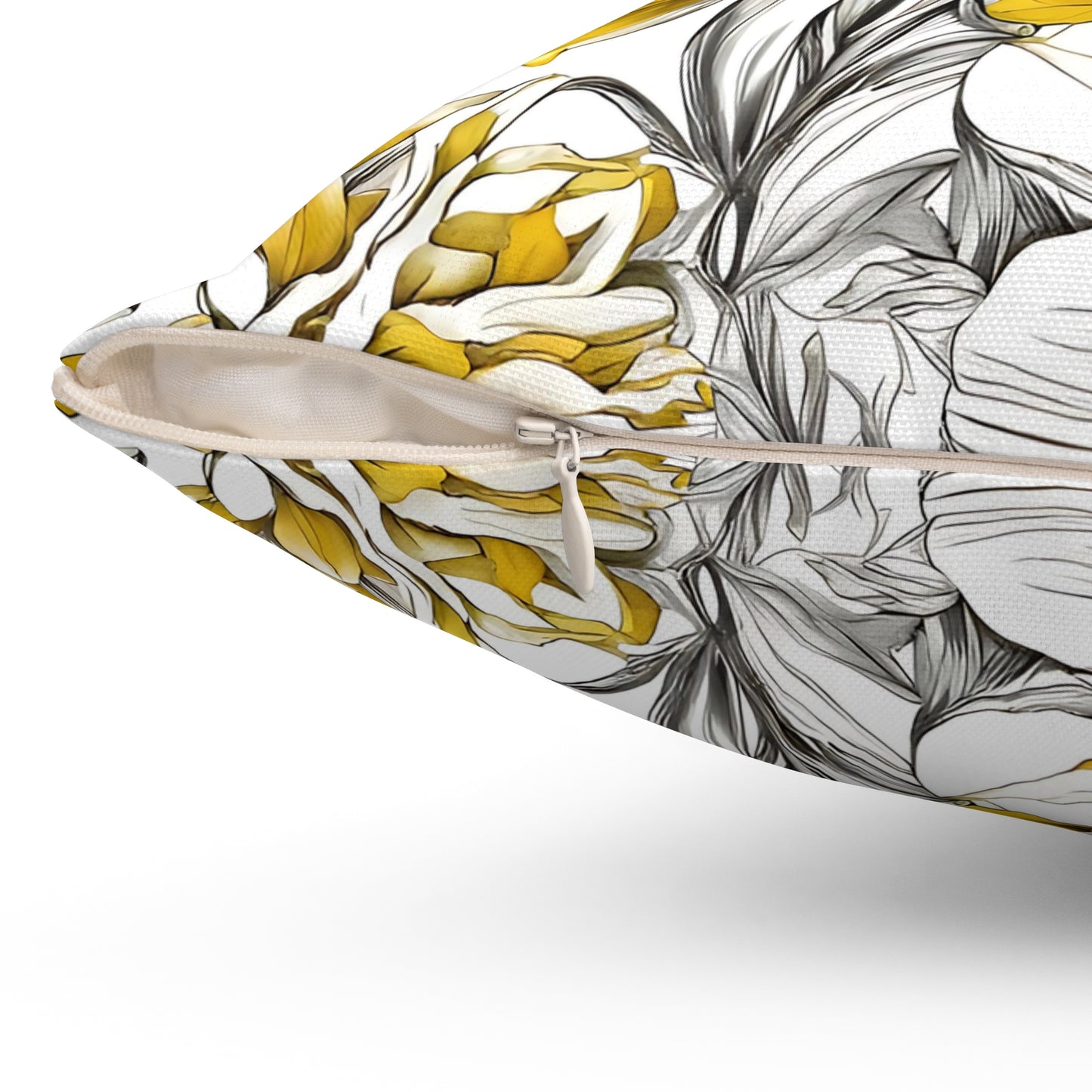 Yellow Grey And White Graphic Floral Decorative Throw Pillow