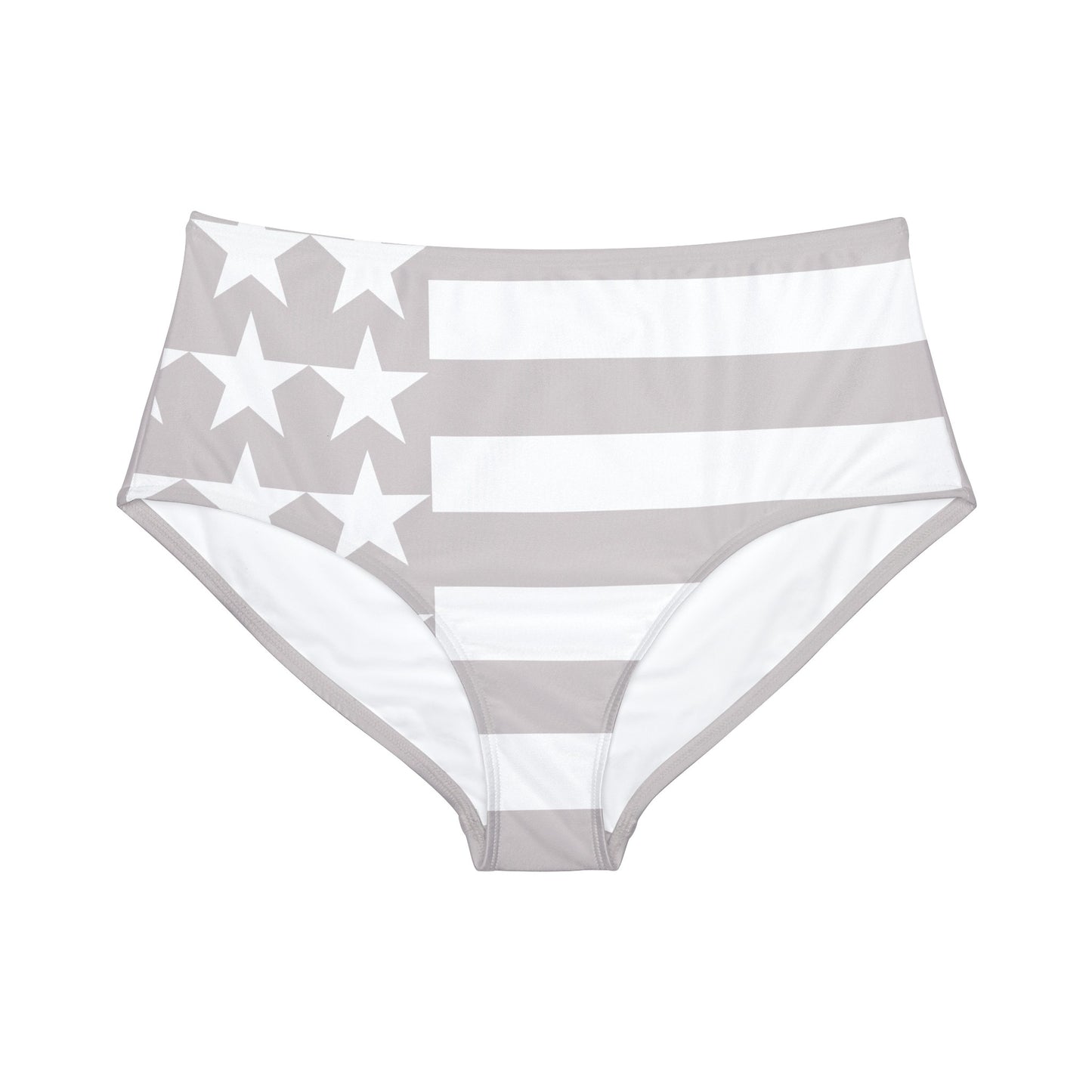 Grey And White USA Flag And Stars High-Waist Hipster Bikini Bottom