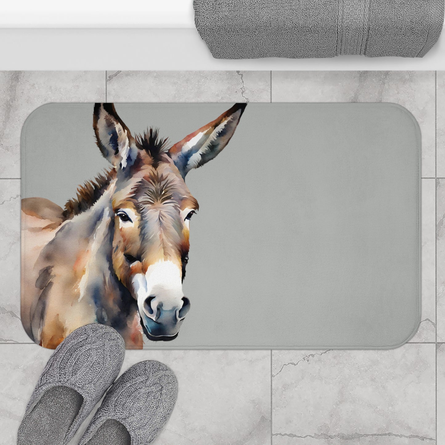 Watercolor Donkey In Smoke Bath Mat