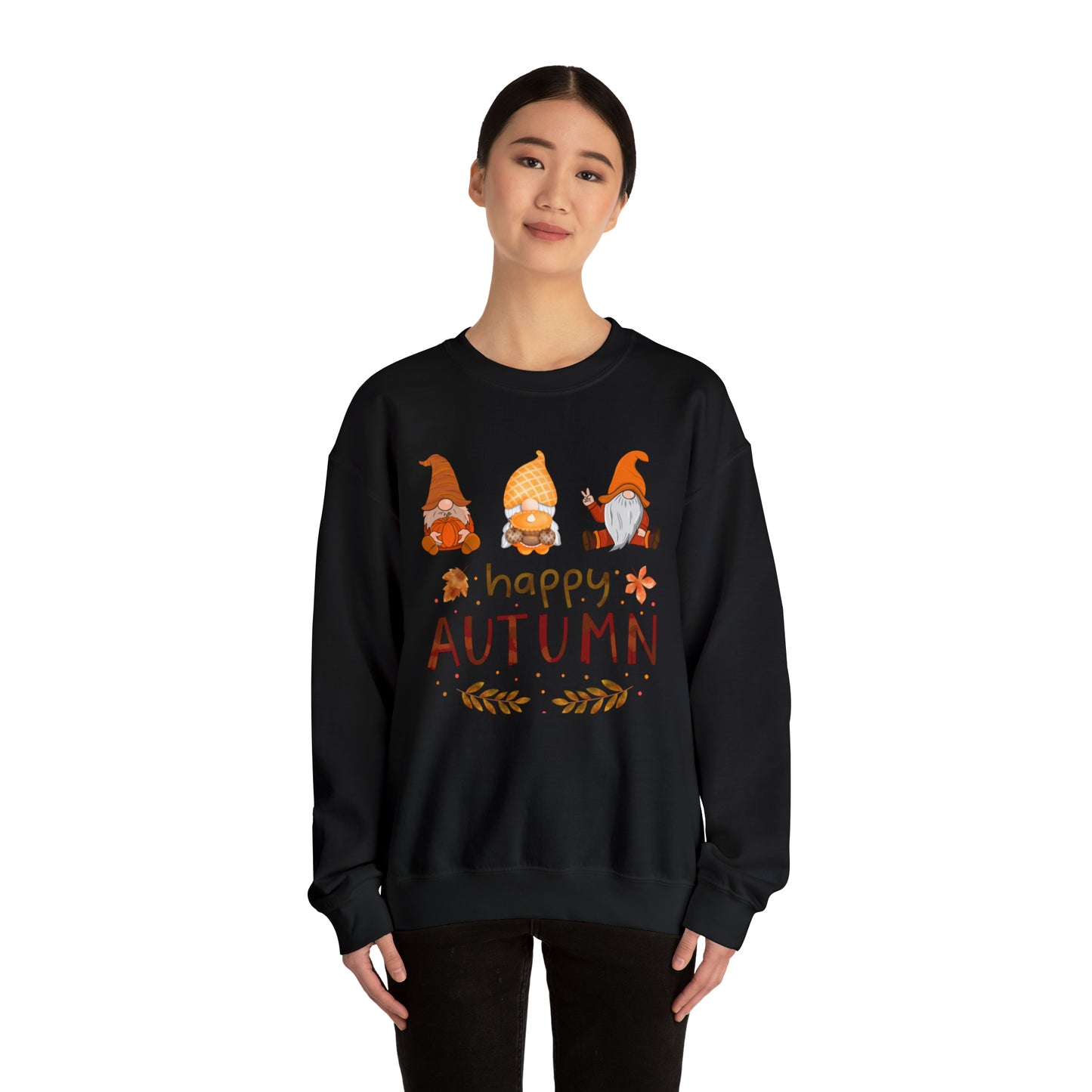 Happy Autumn, Gnome Trio, Heavy Blend™ Crewneck Sweatshirt (Available In Other Colors)