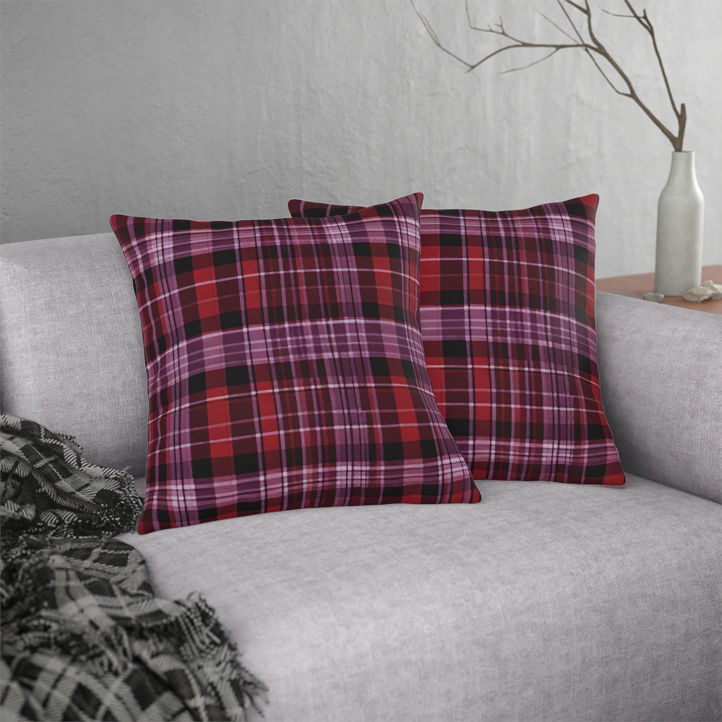 Red & Purple Abstract Plaid, Indoor/Outdoor Waterproof Pillow