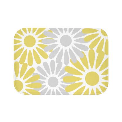 Grey And Yellow Flower Petal Bath Mat