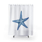 Blue Starfish In White Shower Curtain