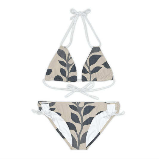 Cream & Grey Vine Two Piece Bikini Set