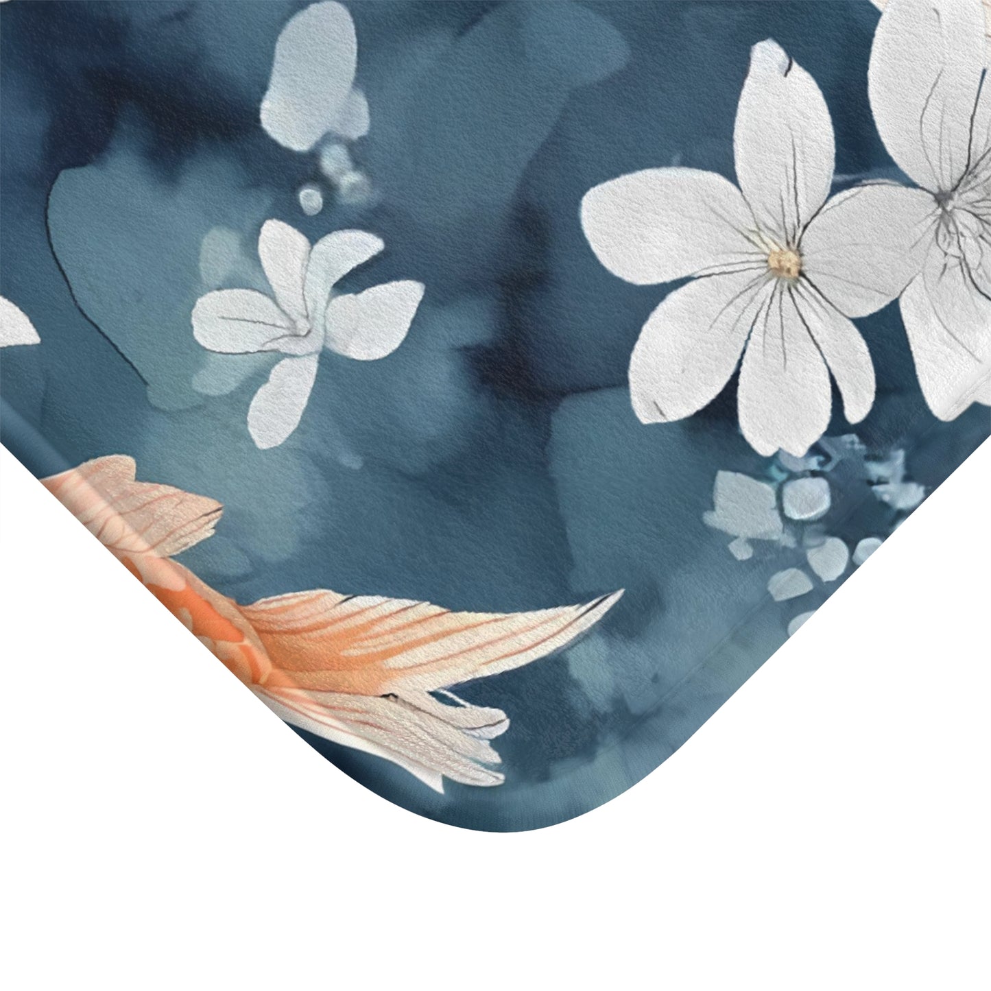 Blue Orange And White Koi Floral Bath Mat