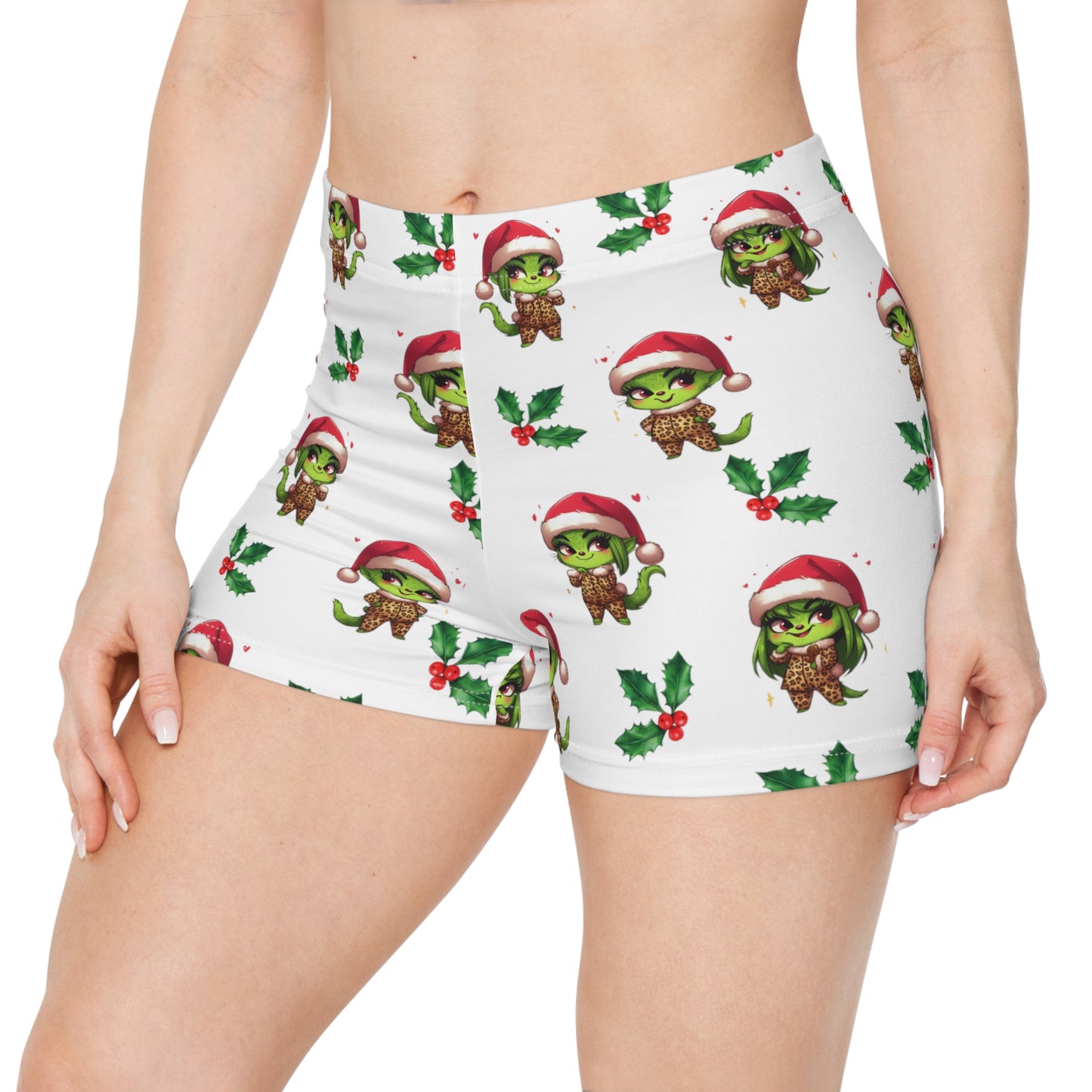 Christmas Vibes, Grinchies Cutie Booty Shorts In White