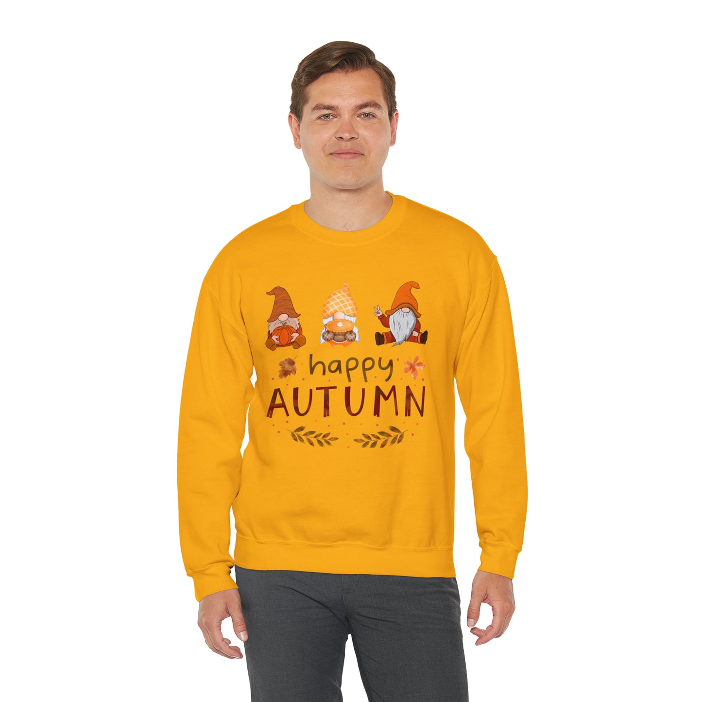 Happy Autumn, Gnome Trio, Heavy Blend™ Crewneck Sweatshirt (Available In Other Colors)