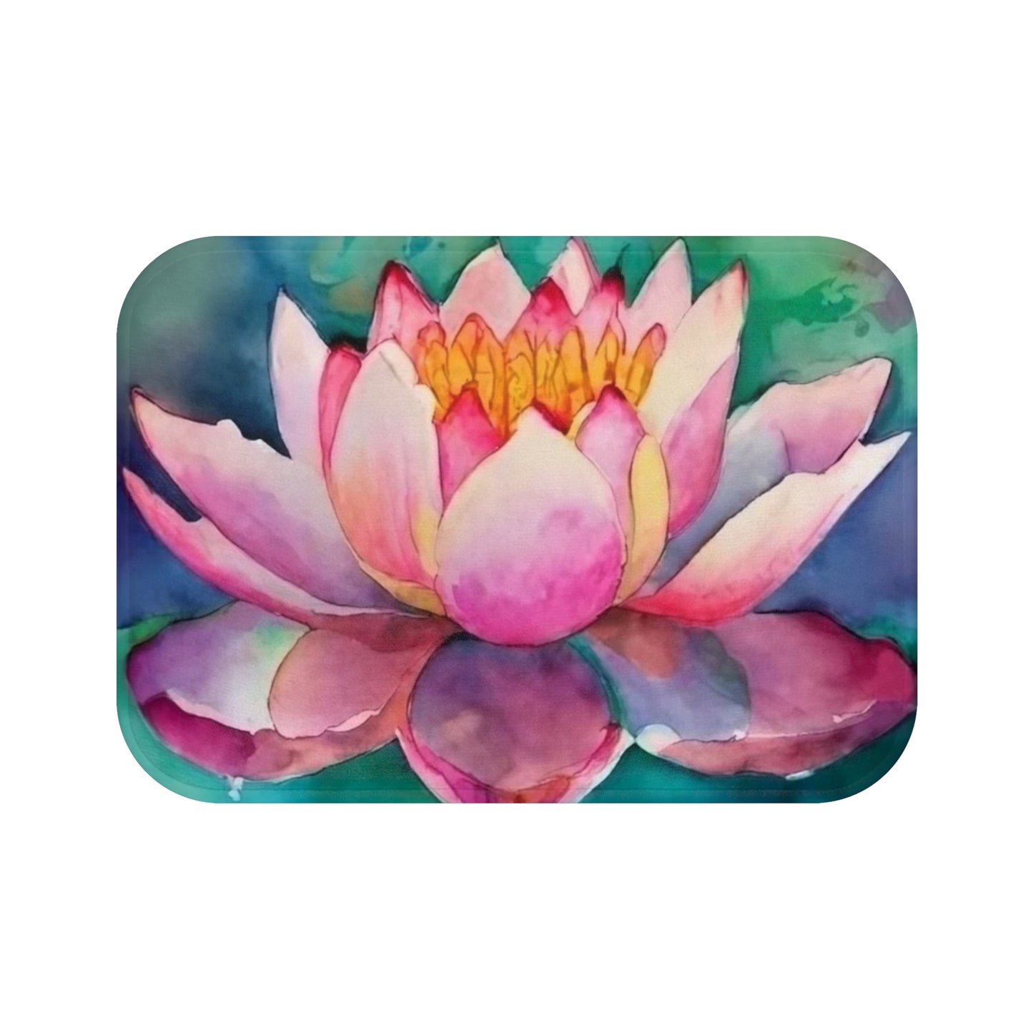 Colorful Watercolor Lotus Flower Bath Mat