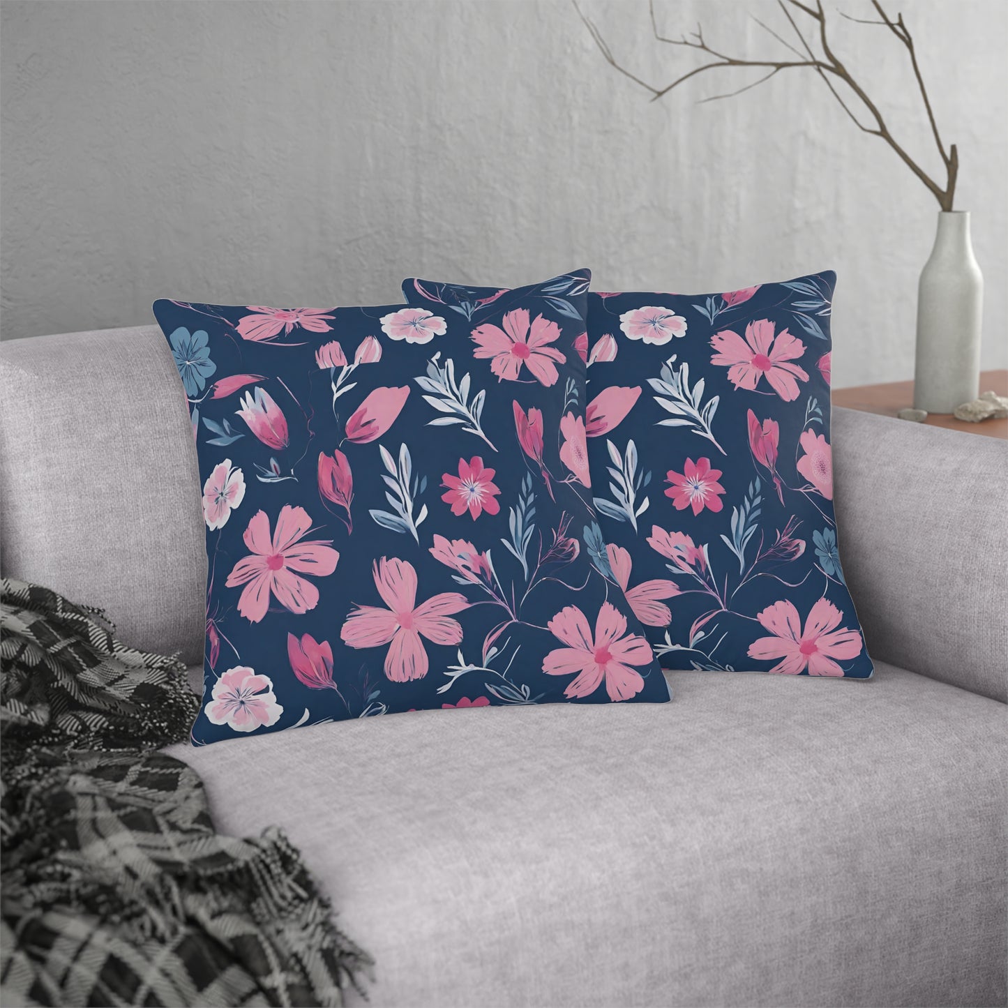 Blue & Pink Floral, Indoor/Outdoor Waterproof Pillow