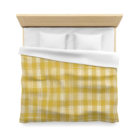Yellow And White Check Plaid Duvet Cover