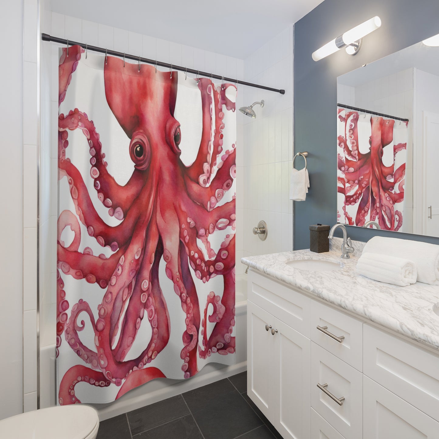 Fun Pink And Orange Watercolor Octopus Shower Curtain