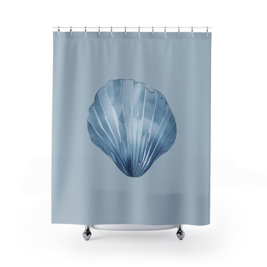 Blue Watercolor Seashell Shower Curtain