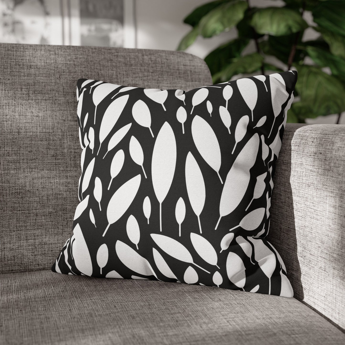 Black And White Modern Leaf Throw Pillow Cover