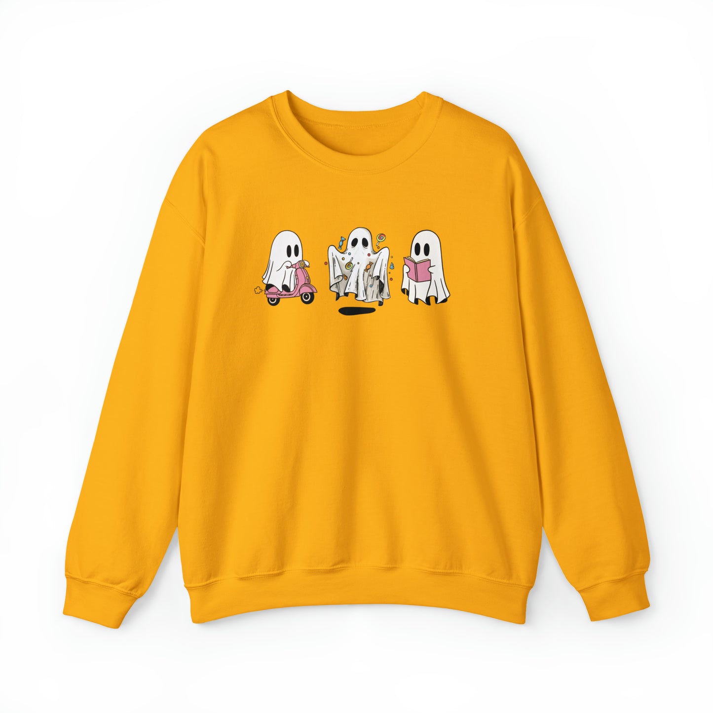 Halloween Vibes, Ghostly Trio, Heavy Blend™ Crewneck Sweatshirt (Available In Other Colors)