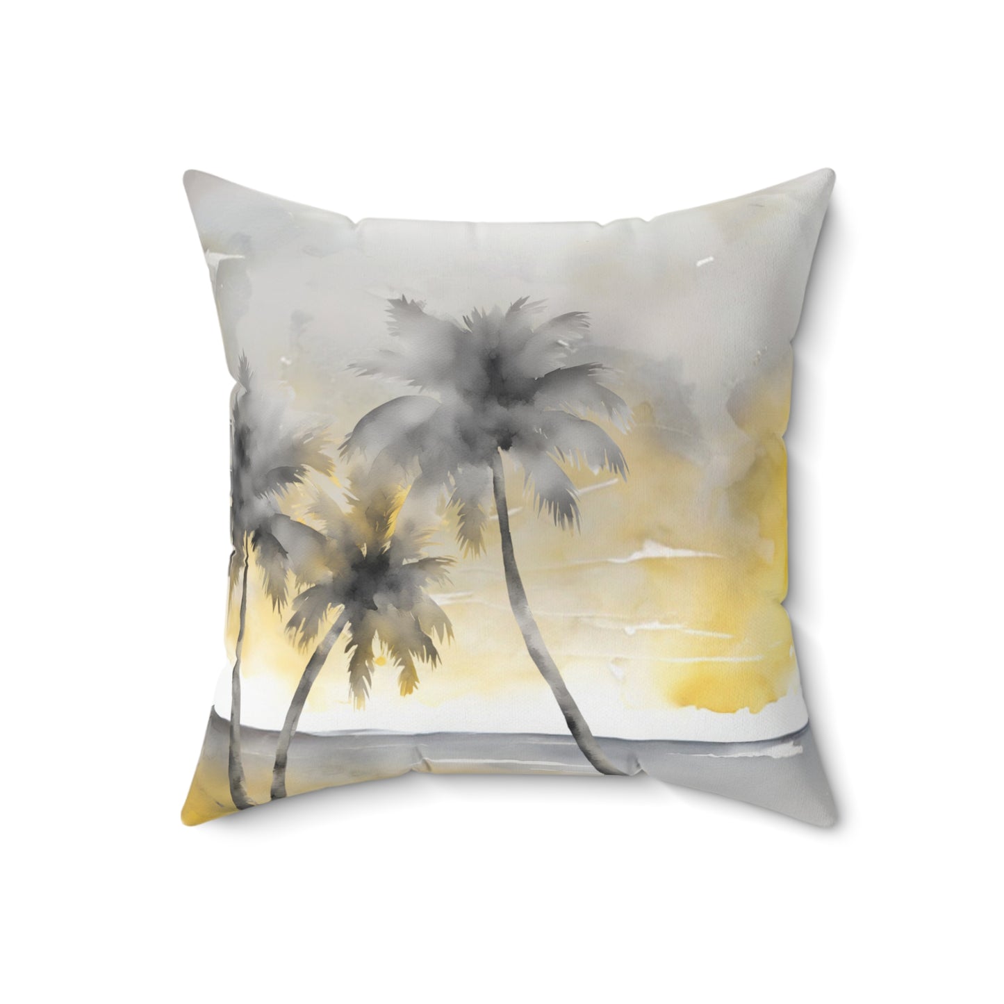 Yellow Grey And White Beach Scene Decorative Throw Pillow