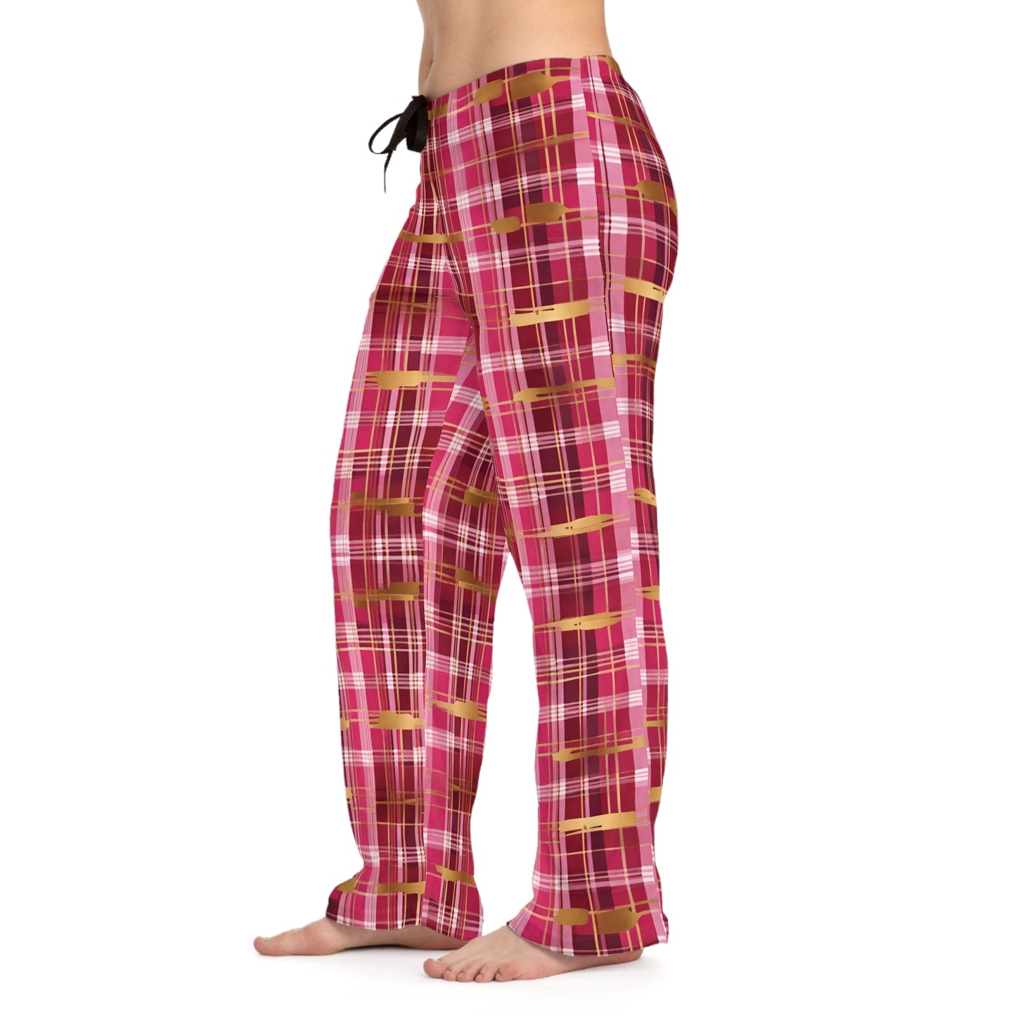 Pink Red And Gold Plaid Pajammy Pants