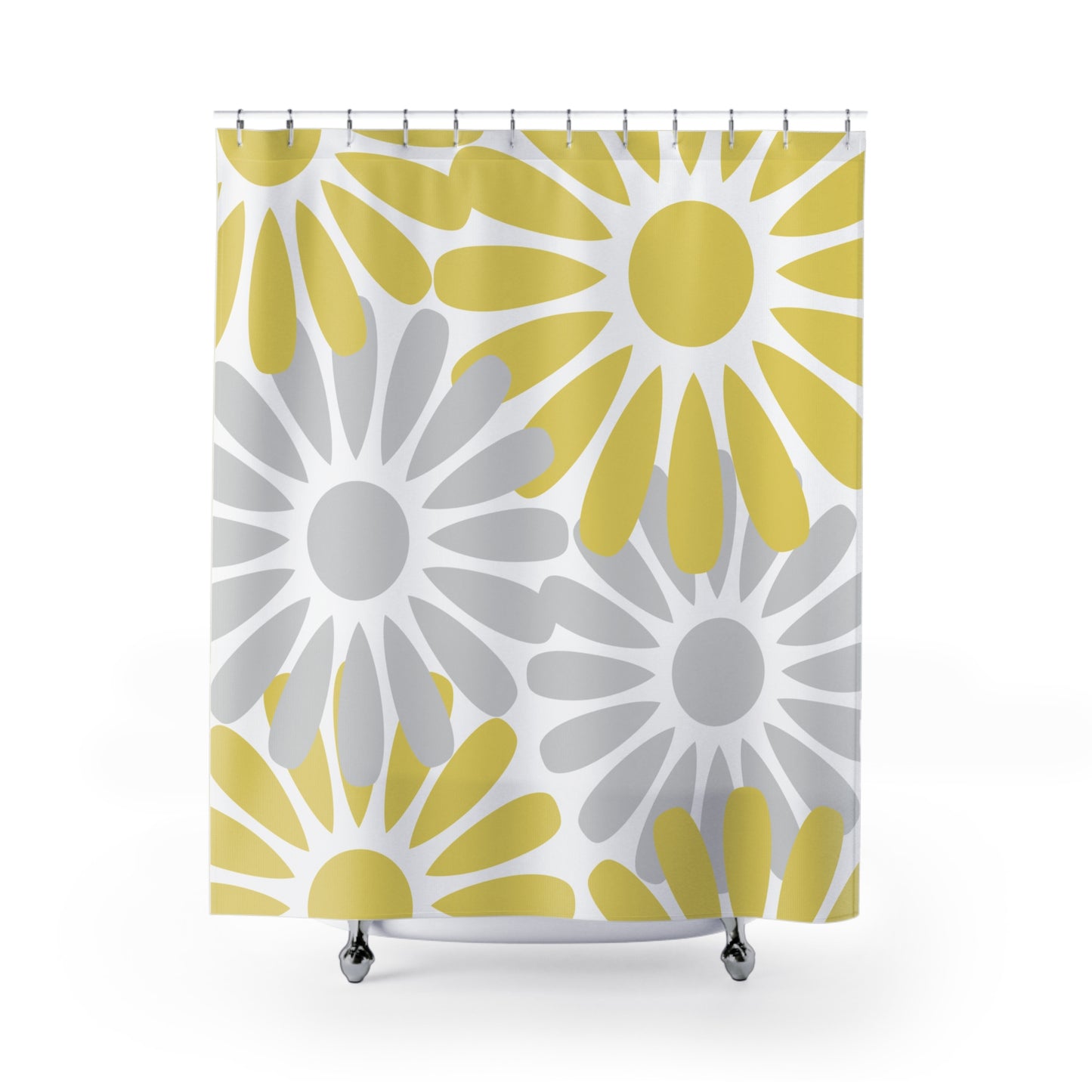 Grey And Yellow Flower Petal Shower Curtain