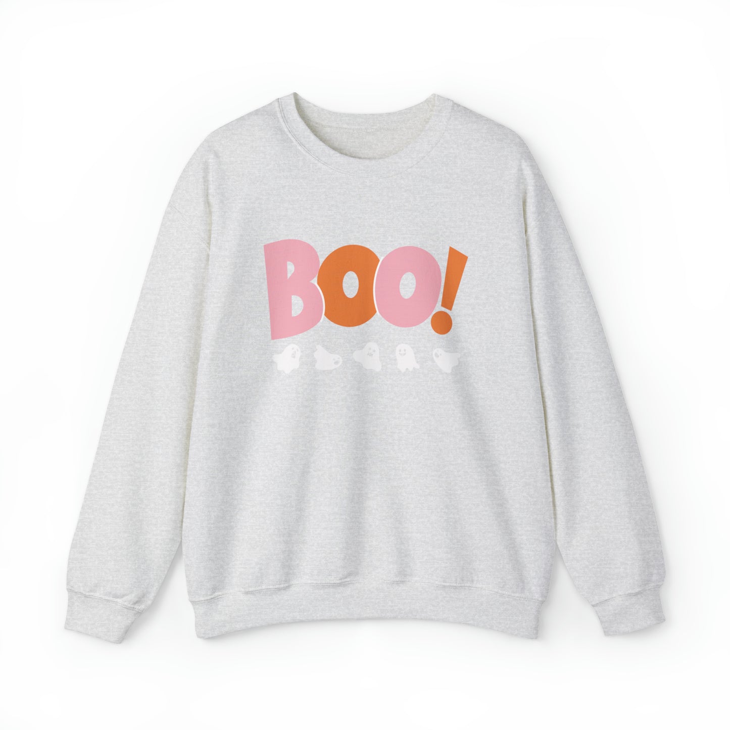 Halloween Vibes, BOO & Ghosts Heavy Blend™ Crewneck Sweatshirt (In Black And Orange)