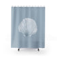 White Watercolor Seashell In Blue Shower Curtain