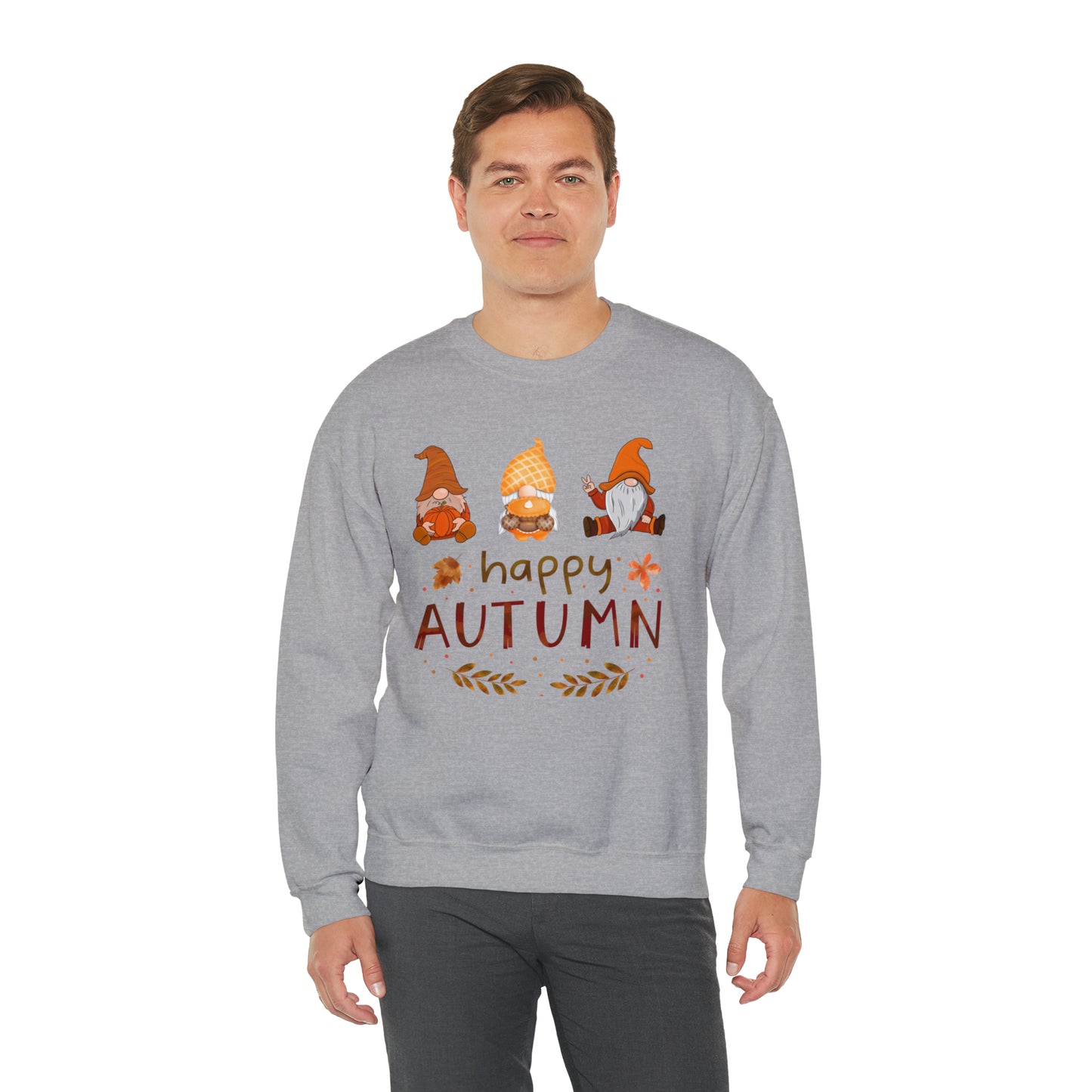 Happy Autumn, Gnome Trio, Heavy Blend™ Crewneck Sweatshirt (Available In Other Colors)