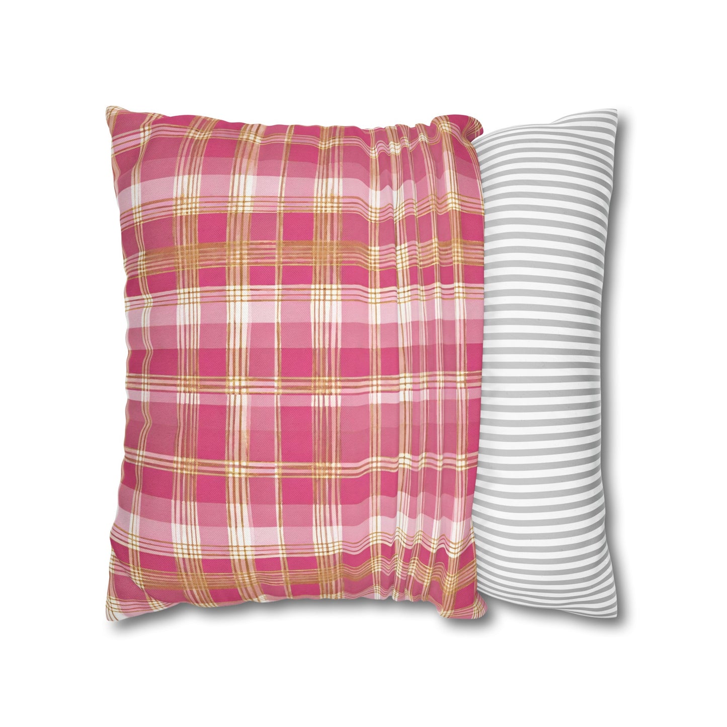 Pink And Gold Plaid Throw Pillow Cover